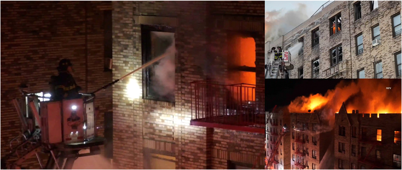 Varios edificios destruidos, 5 bomberos y dos civiles