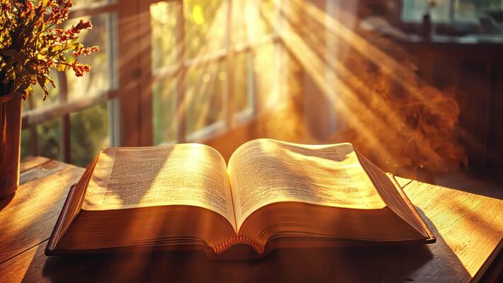 an-open-bible-on-a-table-in-front-of-a-window-free-video